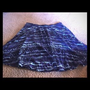 Blue, patterned, high wasted, mid length skirt